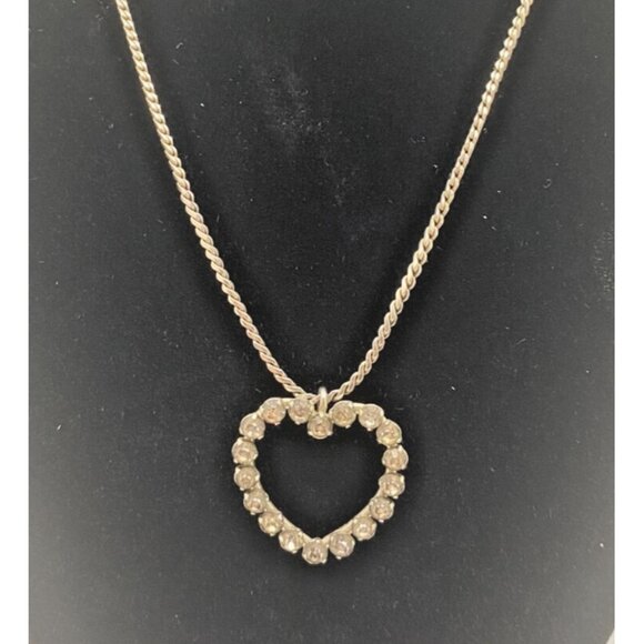 Krementz 14K White Gold Overlay Crystal Heart Pendant 15 Inch Necklace - Picture 2 of 7